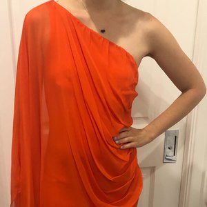 Orange one-shoulder mini dress